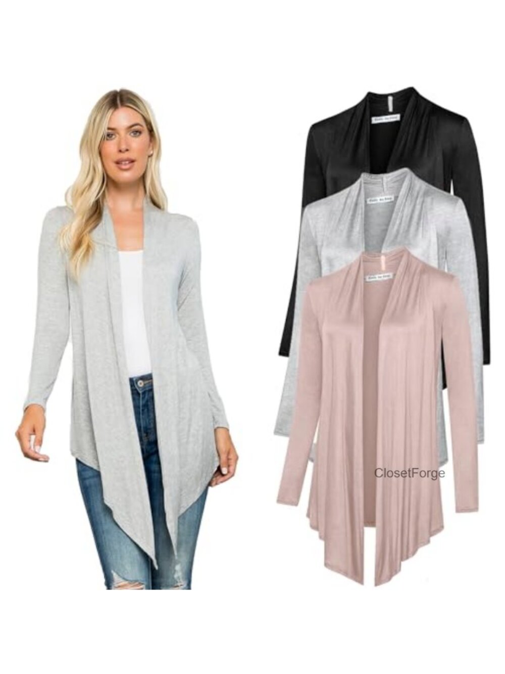 3 Pack Women's Long Sleeve Drape Cardigan Lightweight Knit Open Front Shrug